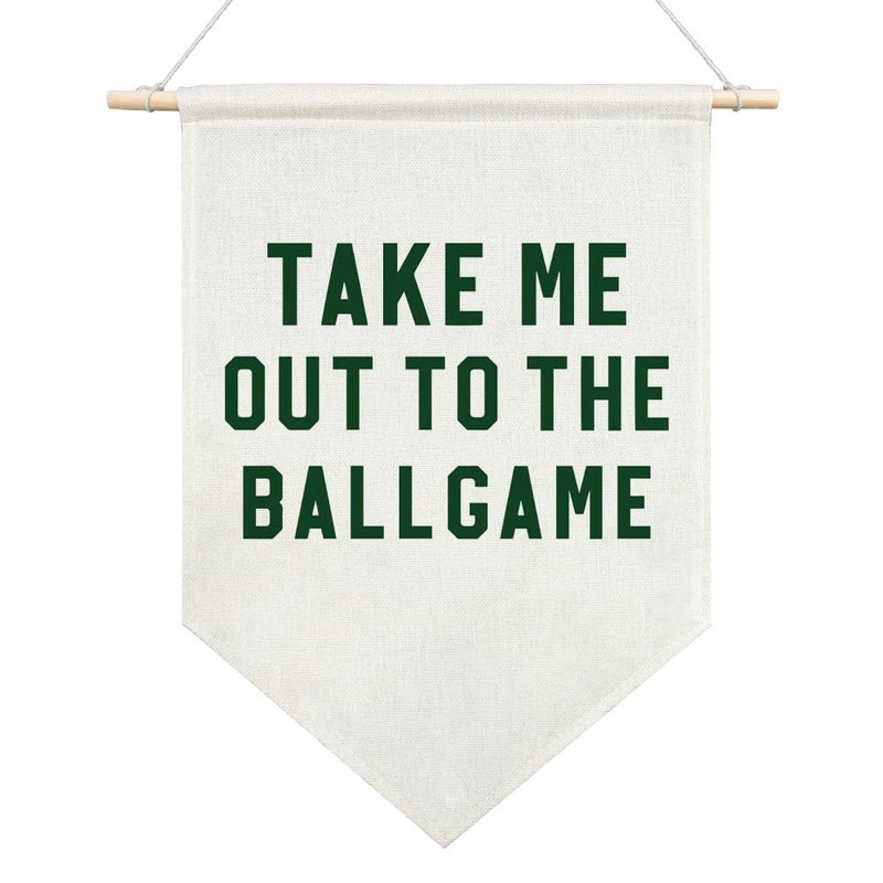 AGMDESIGN Take Me Out To The BallGame Canvas Hanging Pennant Flag Banner, Room Wall Decor, Home Playroom Kids Room Nursery Flag Decor, Sports Fan Gifts for BallGame Lovers, Baseball Door Hanger - Image 1