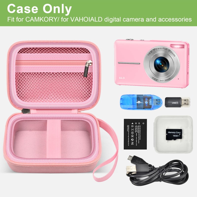 ALKOO حافظة كاميرا رقمية متوافقة مع VAHOIALD FHD 1080P/ لكاميرا CAMKORY الرقمية/ لكوداك PIXPRO FZ45-BK 16MP للتدوين/ لـ IWEUKJLO/ لـ Nsoela، حامل لبطاقة SD المزيد - وردي (صندوق فقط) - Image 2