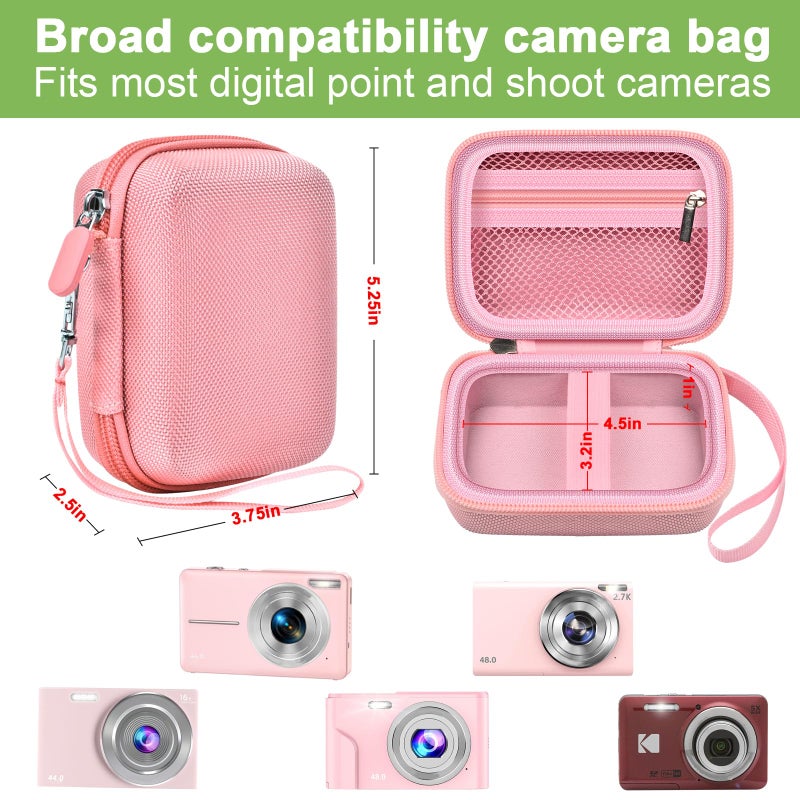 ALKOO حافظة كاميرا رقمية متوافقة مع VAHOIALD FHD 1080P/ لكاميرا CAMKORY الرقمية/ لكوداك PIXPRO FZ45-BK 16MP للتدوين/ لـ IWEUKJLO/ لـ Nsoela، حامل لبطاقة SD المزيد - وردي (صندوق فقط) - Image 3