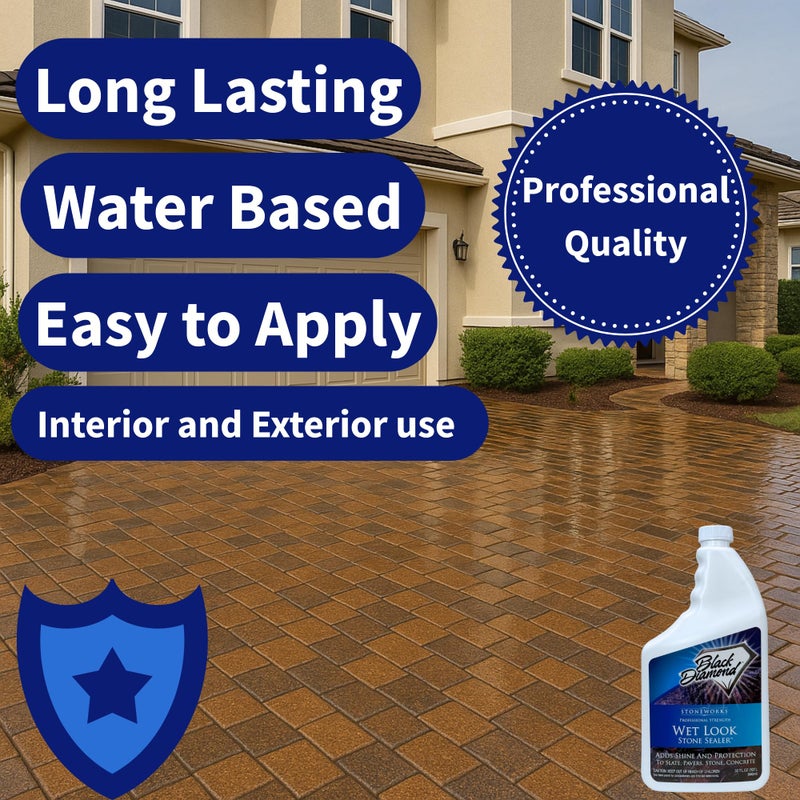 Black Diamond Stoneworks Wet Look Natural Stone Sealer. Durable, Long-Lasting Gloss Protection. Interior and Exterior Pavers, Slate, Sandstone, Travertine, Flagstone, Driveways, Garage Floors, etc. Black Diamond Stoneworks - Image 4