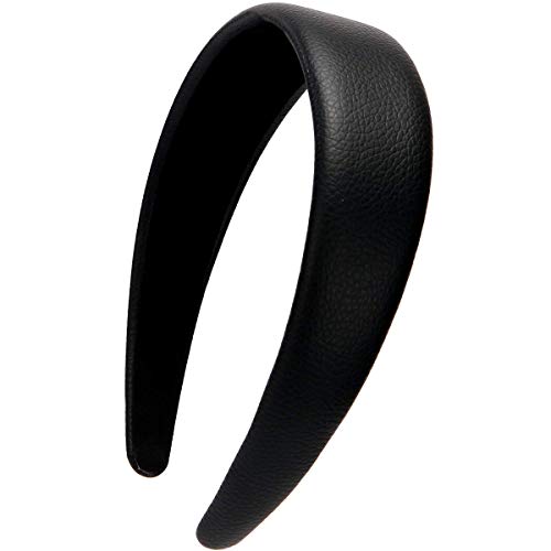 LONEEDY 1.7 Inch Leather Hard Wide Padded Headband Hairband for Women (Black) - Image 1