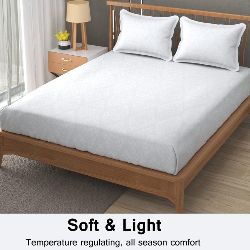 FRESH FROM LOOM Microfiber Wrinkle ResistantSoft Skin SafeBreathable King Size Flat BedsheetsHotelHomeDouble Bedsheet Set With 2 Pillow Covers95X90 Inches WhiteDamas Design144 TC - Image 5