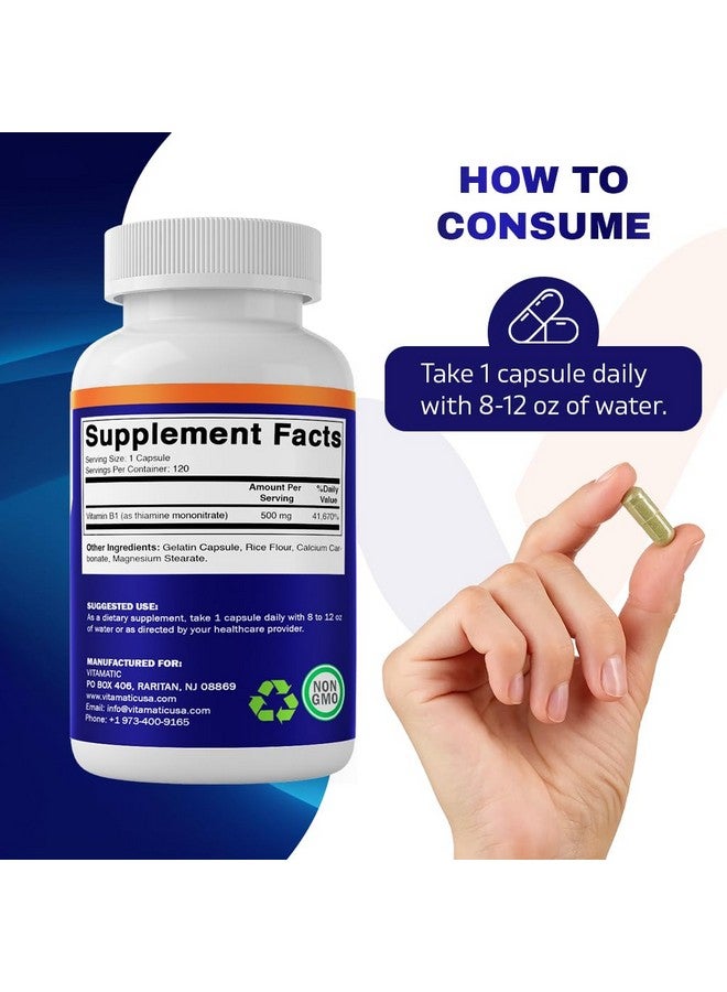 Vitamatic Vitamin B1 (Thiamine) 500mg, 120 Capsules - Image 2