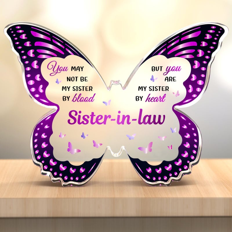 GLEEVERA Sister In Law Gifts  Gifts for Sister In Law  Sister In Law Birthday Gifts  Birthday Gifts for Sister In Law for Birthdays Mothers Day Christmas Thanksgiving - Butterfly-shaped Acrylic Plaque Gifts - Image 1