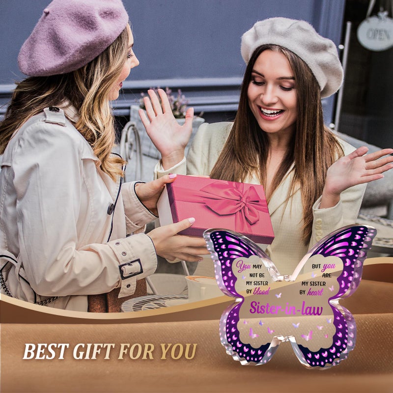 GLEEVERA Sister In Law Gifts  Gifts for Sister In Law  Sister In Law Birthday Gifts  Birthday Gifts for Sister In Law for Birthdays Mothers Day Christmas Thanksgiving - Butterfly-shaped Acrylic Plaque Gifts - Image 2