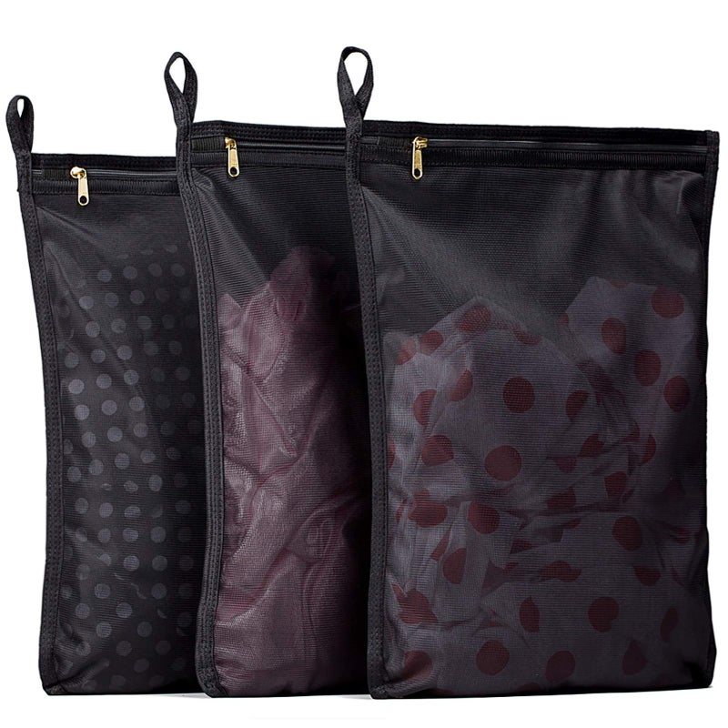 TENRAI TENRAI 3 Pack 3 Medium Delicates Laundry Bags Bra Fine Mesh Wash Bag Use YKK Zipper Have Hanger Loops Zippered Protect Best Clothes in The Washer Black 