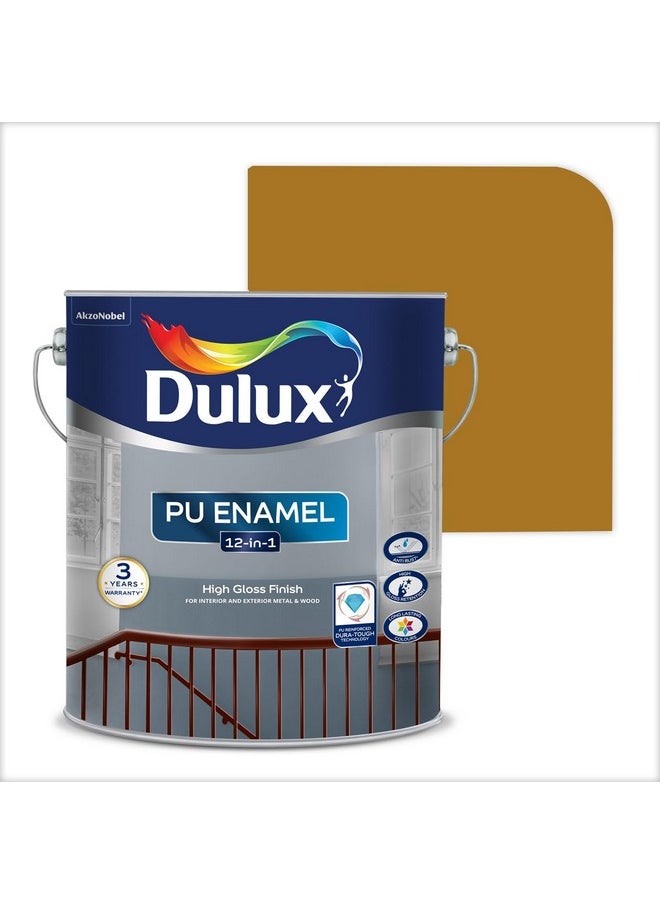 ديولكس طلاء Dulux PU Enamel Golden Brown عالي اللمعان سعة 1 لتر للأسطح المعدنية والخشبية الداخلية والخارجية مع تجفيف سريع ومضاد للصدأ وتغطية كاملة  - Image 1
