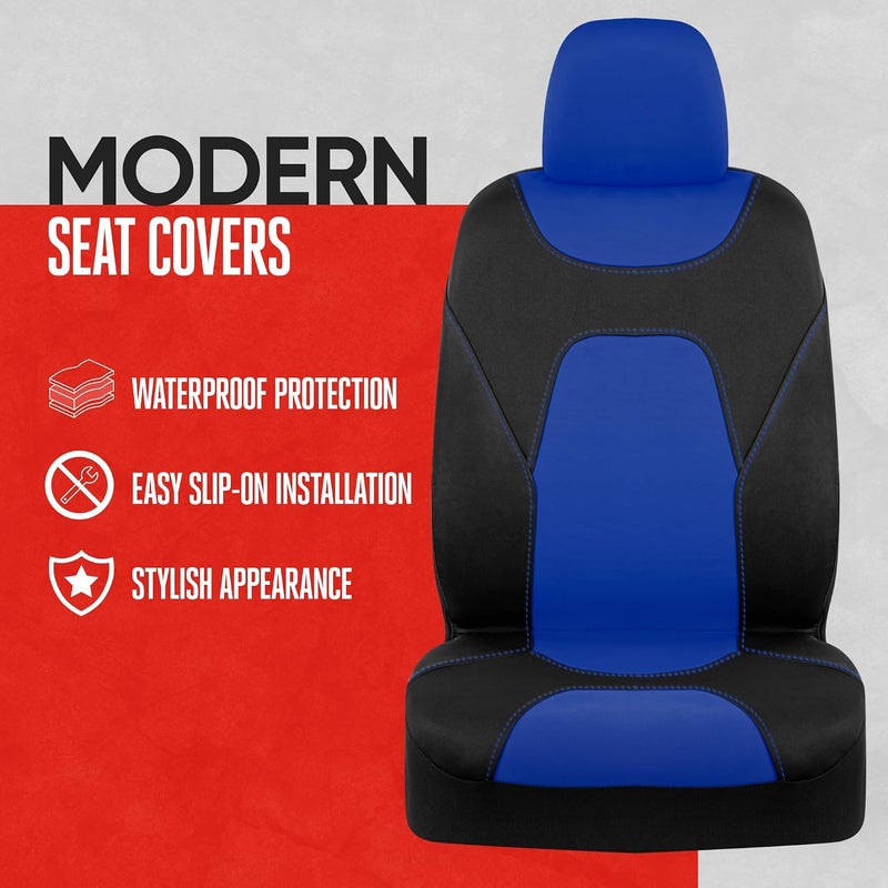 AquaShield Car Seat Covers for Front Seats, Blue – Two-Tone Waterproof Seat Covers for Cars, Neoprene Front Seat Cover Set, Interior Covers for Auto Truck Van SUV - Image 2