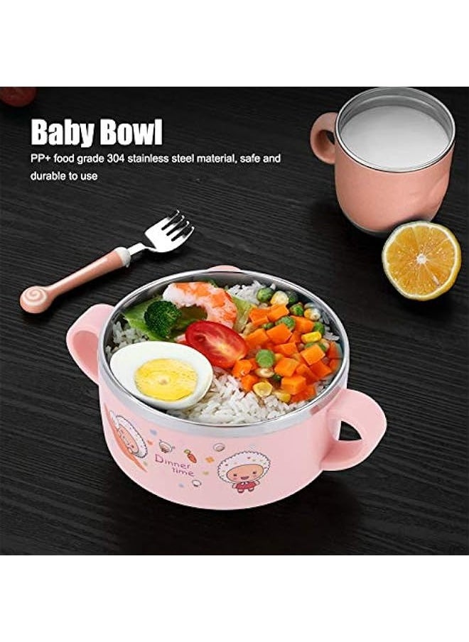 Generic - 304 Stainless Steel Toddler Bowl, Double Layer Heat Insulation Cartoon Bowl with Lid and Handles Feeding Tableware Dishes Bowl() - Image 1