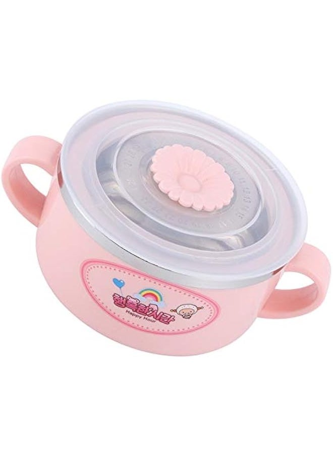 Generic - 304 Stainless Steel Toddler Bowl, Double Layer Heat Insulation Cartoon Bowl with Lid and Handles Feeding Tableware Dishes Bowl() - Image 1