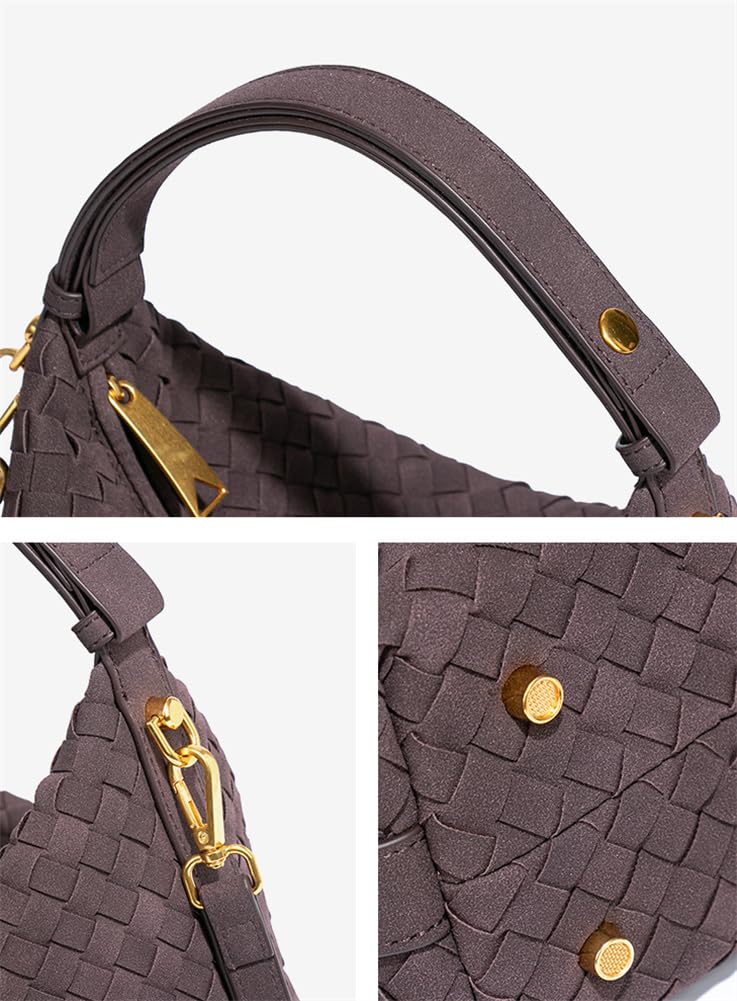 Hzxsny Suede Woven Tote Bag Shoulder Purse for Women Faux Suede Crossbody Handbag Clutch Woven Hobo Bag Satchel Slouchy Handbag 2025 - Image 4