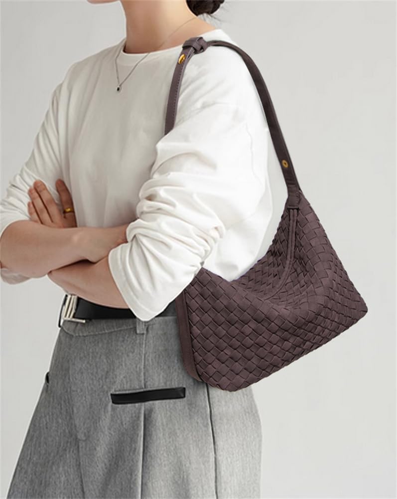 Hzxsny Suede Woven Tote Bag Shoulder Purse for Women Faux Suede Crossbody Handbag Clutch Woven Hobo Bag Satchel Slouchy Handbag 2025 - Image 3