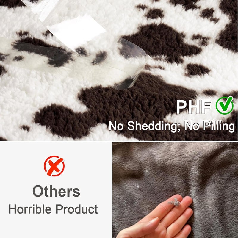 PHF Cute Brown Cow Print Sherpa Fleece Blanket Twin Size (152cm x 203 cm) for Teens Kids, Reversible Thick and Warm Blanket for Winter, Ultra Soft Fuzzy Animal Pattern Bedding for Bed Sofa Couch Travel - Image 5