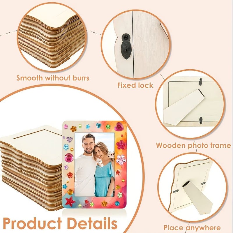مجموعة إطارات الصور للرسم اليدوي DIY، تحتوي على 22 قطعة من أدوات الحرف اليدوية، مع إطارات خشبية غير مكتملة، وأقلام تلوين مائية صغيرة، وملصقات من الألماس البلوري لتزيين المنزل. - Image 5