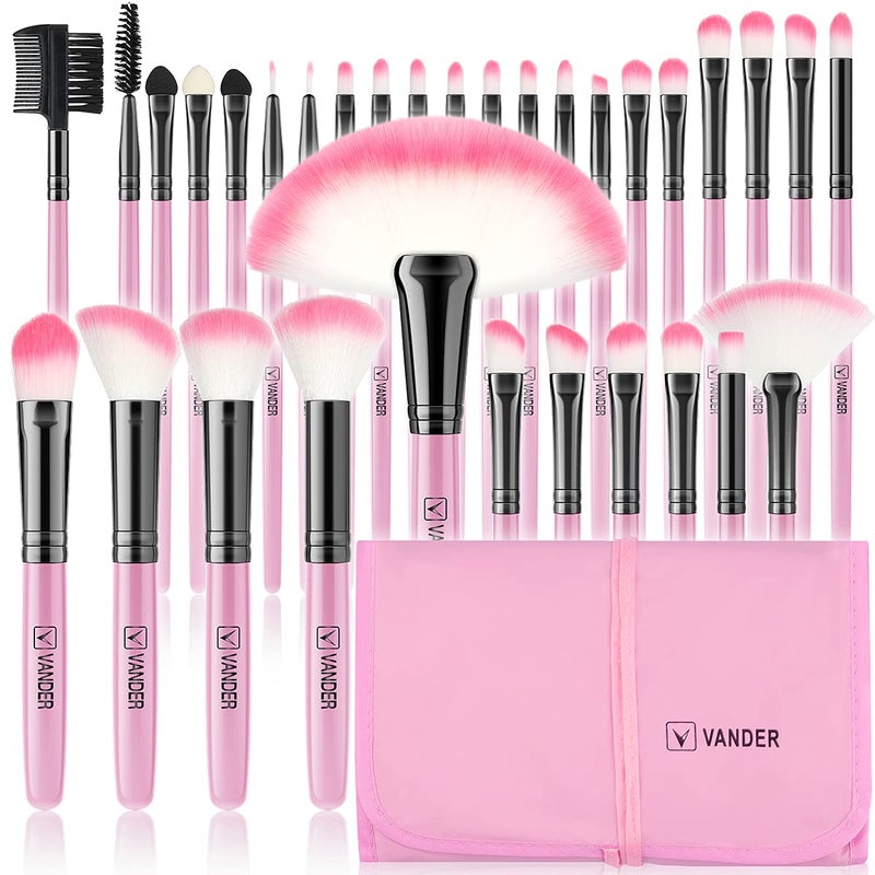 VANDER Makeup Brushes VANDER 32pcs Makeup Brush Set Professional Soft Synthetic Foundation powder concealer blending Make up Brushes eye shadow blush face brush set Pink