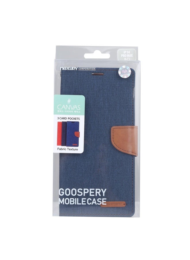 HuHa Case Cover For iPhone 14 Pro Max GOOSPERY CANVAS DIARY Canvas Texture Flip Leather Phone Case (Navy Blue)  - Image 4