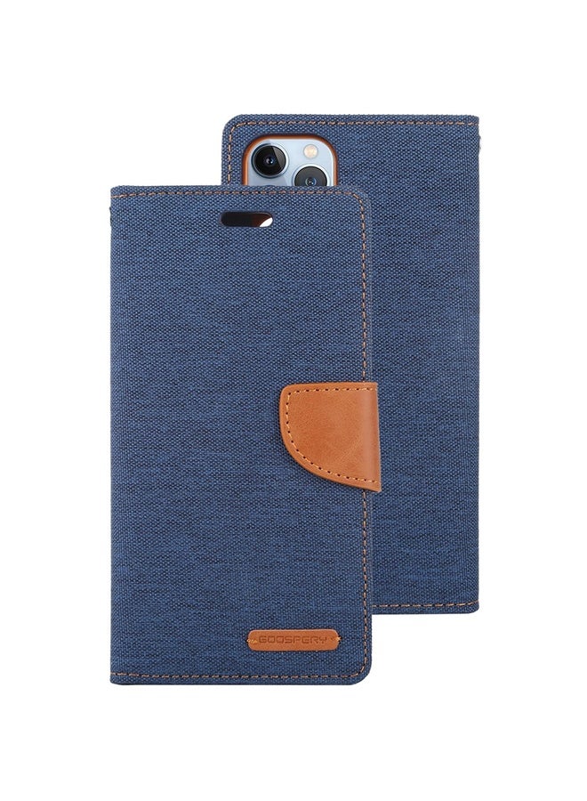 HuHa Case Cover For iPhone 14 Pro Max GOOSPERY CANVAS DIARY Canvas Texture Flip Leather Phone Case (Navy Blue)  - Image 2