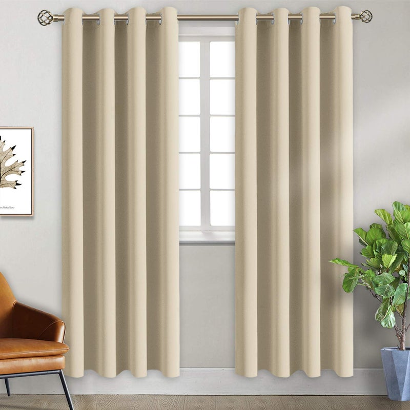 BGment Bgress Room الستائر المظلمة لغرفة النوم - Grommet حراري معزول معالجات الستائر حظر الضوء لمجموعة غرفة المعيشة من 2 لوحات كل 46 × 84 بوصة البيج - Image 1
