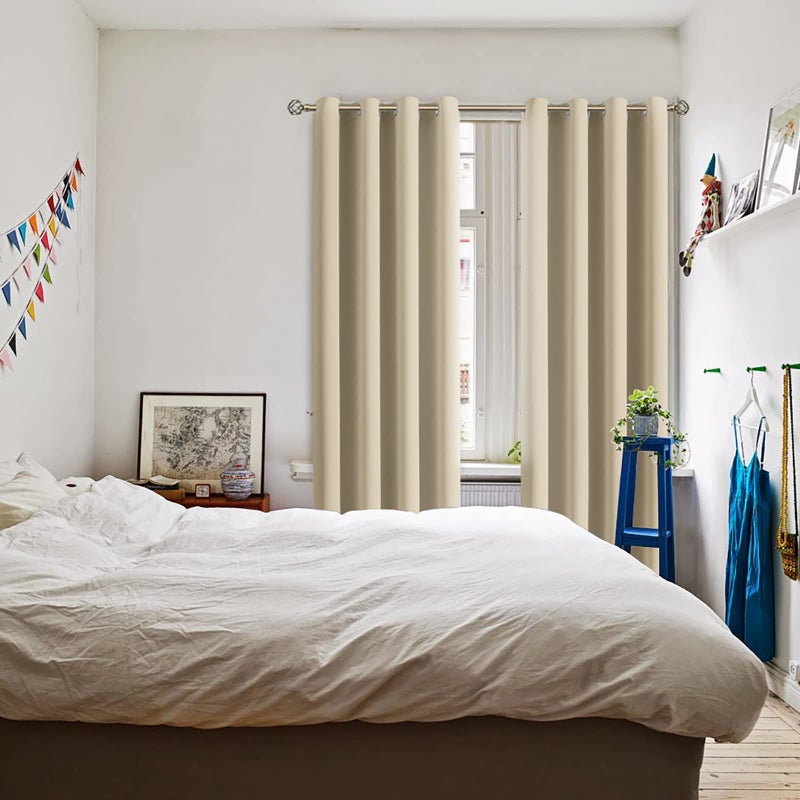 BGment Bgress Room الستائر المظلمة لغرفة النوم - Grommet حراري معزول معالجات الستائر حظر الضوء لمجموعة غرفة المعيشة من 2 لوحات كل 46 × 84 بوصة البيج - Image 2