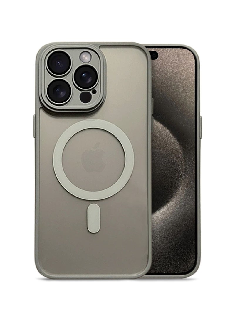 Techie غطاء خلفي شفاف من Magsafe مع حماية عدسة الكاميرا لهاتف Apple iPhone 15 Pro Max 2023 مقاس 6.7 بوصة حماية من السقوط من الدرجة العسكرية، مضاد لبصمات الأصابع ومضاد للأصفر - رمادي غير لامع - Image 1