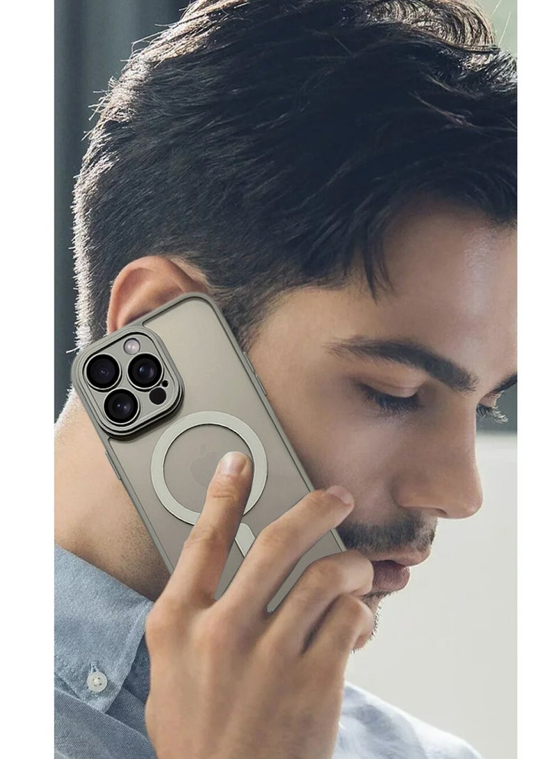 Techie غطاء خلفي شفاف من Magsafe مع حماية عدسة الكاميرا لهاتف Apple iPhone 15 Pro Max 2023 مقاس 6.7 بوصة حماية من السقوط من الدرجة العسكرية، مضاد لبصمات الأصابع ومضاد للأصفر - رمادي غير لامع - Image 4