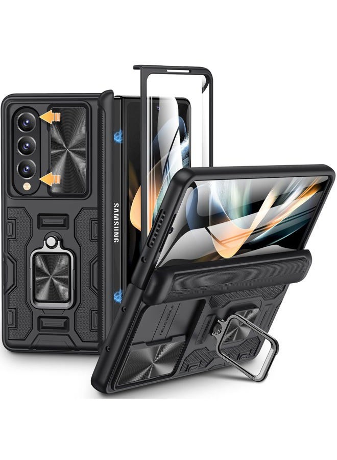 Vego for Z Fold 4 Case, Galaxy Z Fold 4 Case with Slide Camera Cover & Hinge Protection Case with Screen Protector 360°Magnetic Kickstand Protective Cover Case for Samsung Galaxy Z Fold 4 5G - Black - Image 1