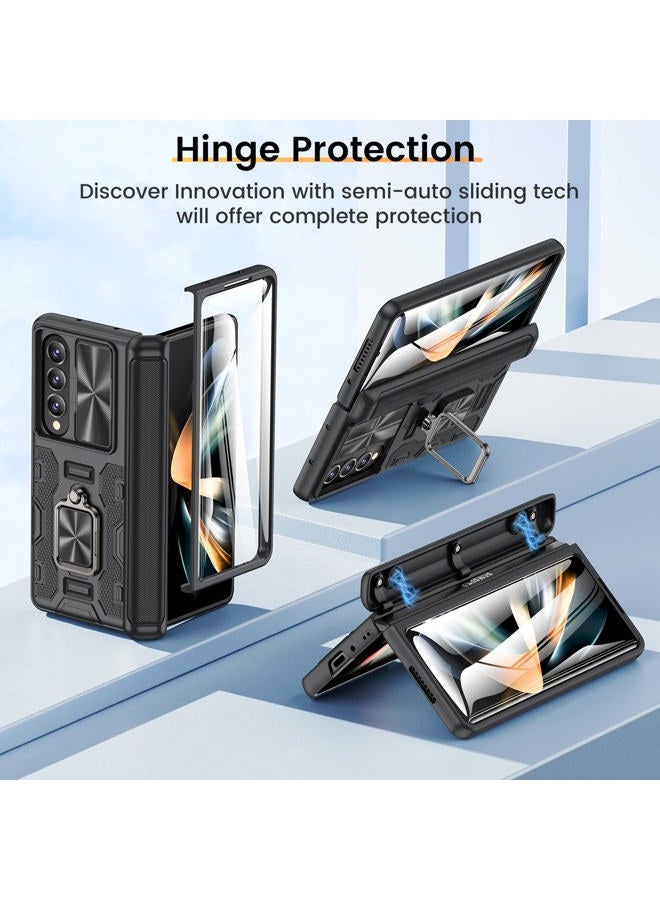 Vego for Z Fold 4 Case, Galaxy Z Fold 4 Case with Slide Camera Cover & Hinge Protection Case with Screen Protector 360°Magnetic Kickstand Protective Cover Case for Samsung Galaxy Z Fold 4 5G - Black - Image 3