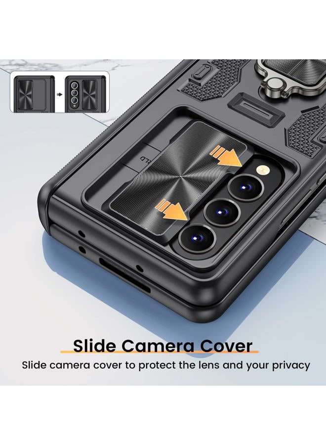Vego for Z Fold 4 Case, Galaxy Z Fold 4 Case with Slide Camera Cover & Hinge Protection Case with Screen Protector 360°Magnetic Kickstand Protective Cover Case for Samsung Galaxy Z Fold 4 5G - Black - Image 4