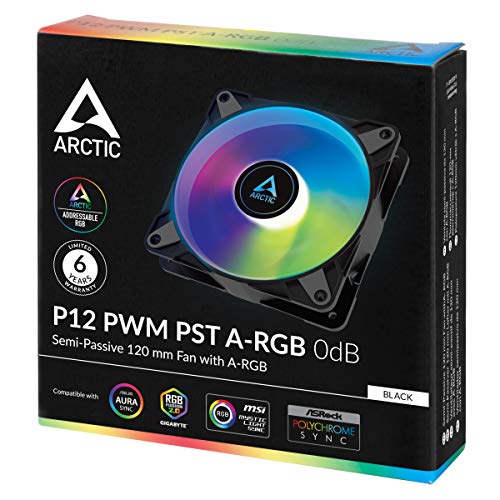 ARCTIC P12 PWM PST A-RGB - PC Fan, 120mm PWM Case Fan Optimized for Static Pressure, Semi-Passive: 200–2000 RPM (0 RPM <5%), 5V 3 pin ARGB LED, Single Fan - Black - Image 5