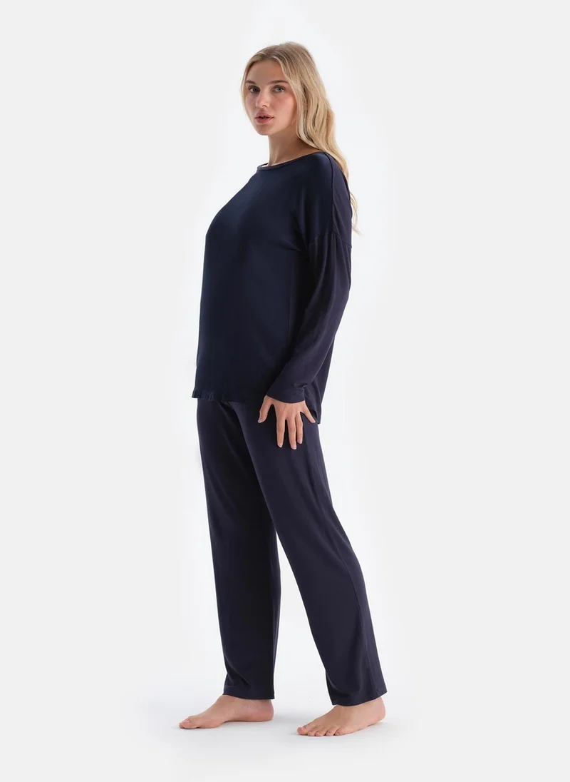 dagi T-shirt & Trousers Pajama Set Crew Neck Modal Mid Rise Sleepwear