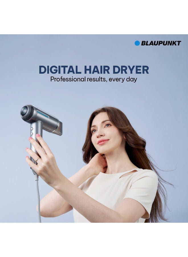 Blaupunkt 1600W Digital Hair Dryer With LED Display Plasma Hair Care Technology, BLDC Motor 110000 RPM, 6 Temperature Settings, Cool And Heat Modes, Magnetic Diffuser And Concentrator Attachments SDD916 - Image 2