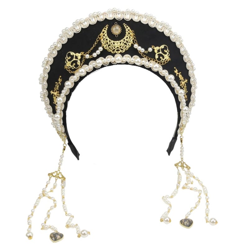 MYAYD Women's Palace Retro Tudor Hat Hair Accessories Crown Headwear Decoration Multicolor Handmade (Black) - Image 1
