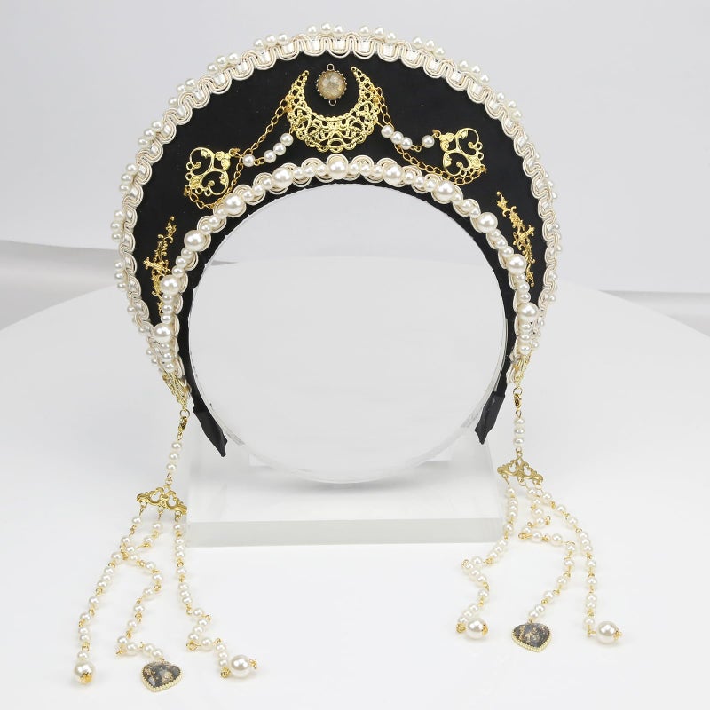 MYAYD Women's Palace Retro Tudor Hat Hair Accessories Crown Headwear Decoration Multicolor Handmade (Black) - Image 2