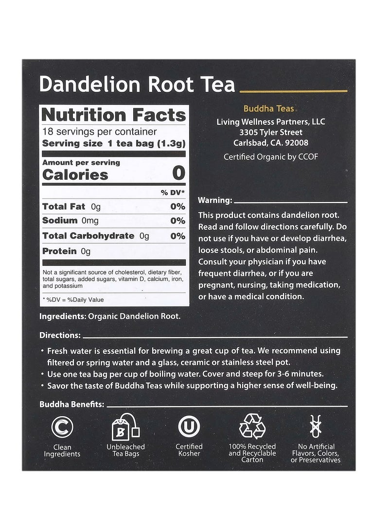 Buddha Teas, Organic Herbal Tea, Dandelion Root, Caffeine Free, 18 Tea Bags, 0.83 oz (24 g) - Image 2