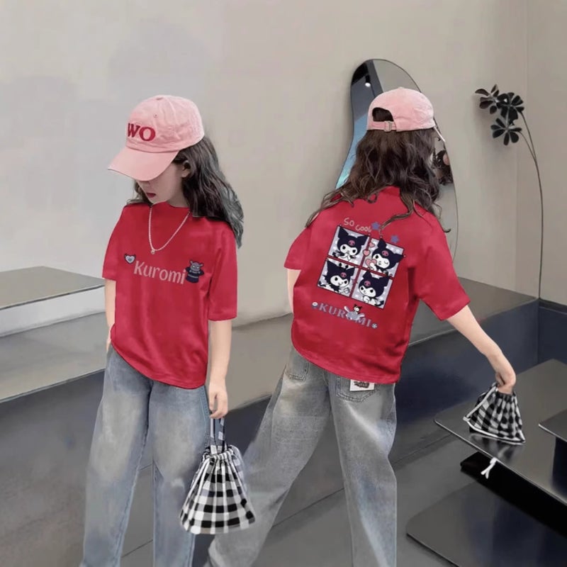 Girls Summer Pure Cotton Cartoon Printed Short-Sleeved T-Shirt Medium And Large Children'S Trendyy Versatile Half-Sleeved Tops Trendy T - Image 3