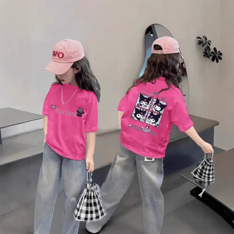 Girls Summer Pure Cotton Cartoon Printed Short-Sleeved T-Shirt Medium And Large Children'S Trendyy Versatile Half-Sleeved Tops Trendy T - Image 5