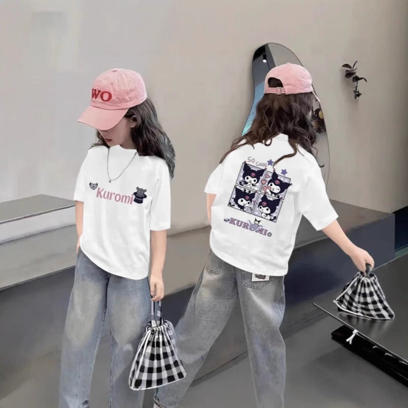 Girls Summer Pure Cotton Cartoon Printed Short-Sleeved T-Shirt Medium And Large Children'S Trendyy Versatile Half-Sleeved Tops Trendy T - Image 2