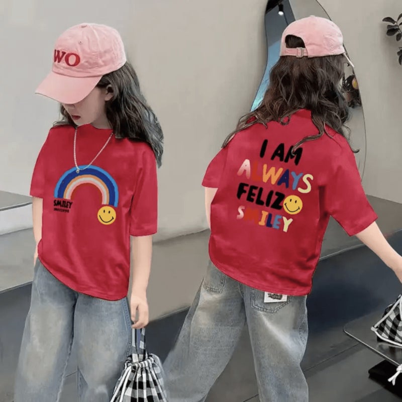 Girls Summer Pure Cotton Cartoon Printed Short-Sleeved T-Shirt Medium And Large Children'S Trendyy Versatile Half-Sleeved Tops Trendy T - Image 1