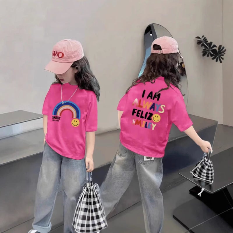 Girls Summer Pure Cotton Cartoon Printed Short-Sleeved T-Shirt Medium And Large Children'S Trendyy Versatile Half-Sleeved Tops Trendy T - Image 4