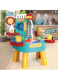 JoyousSto 34 PCS Play Kitchen Water Table, Play Sink with Running Water, Toddler Toy Sink with Electric Faucet, Play Food & Kitchen Accessories, Kids Role Play Indoor Outdoor Water Toys for Boys Girls Gifts  - Image 5