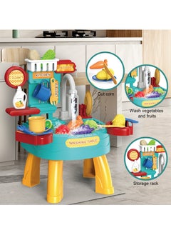 JoyousSto 34 PCS Play Kitchen Water Table, Play Sink with Running Water, Toddler Toy Sink with Electric Faucet, Play Food & Kitchen Accessories, Kids Role Play Indoor Outdoor Water Toys for Boys Girls Gifts  - Image 4