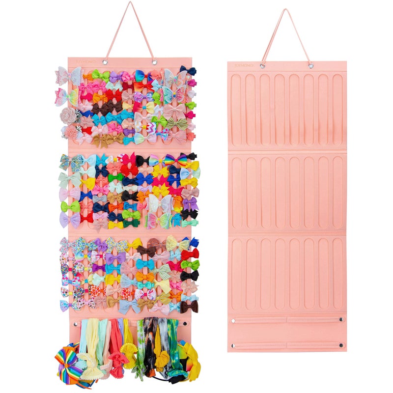 JOYMOMO Girly Pink Hair Accessory Organizer - Holder for Girls' Hair Bows, Clips, Ties & Scrunchies - Foldable Wall Mount Storage Caddy - Image 1