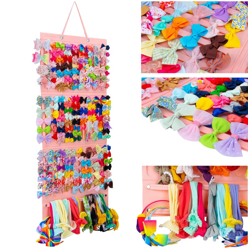 JOYMOMO Girly Pink Hair Accessory Organizer - Holder for Girls' Hair Bows, Clips, Ties & Scrunchies - Foldable Wall Mount Storage Caddy - Image 2