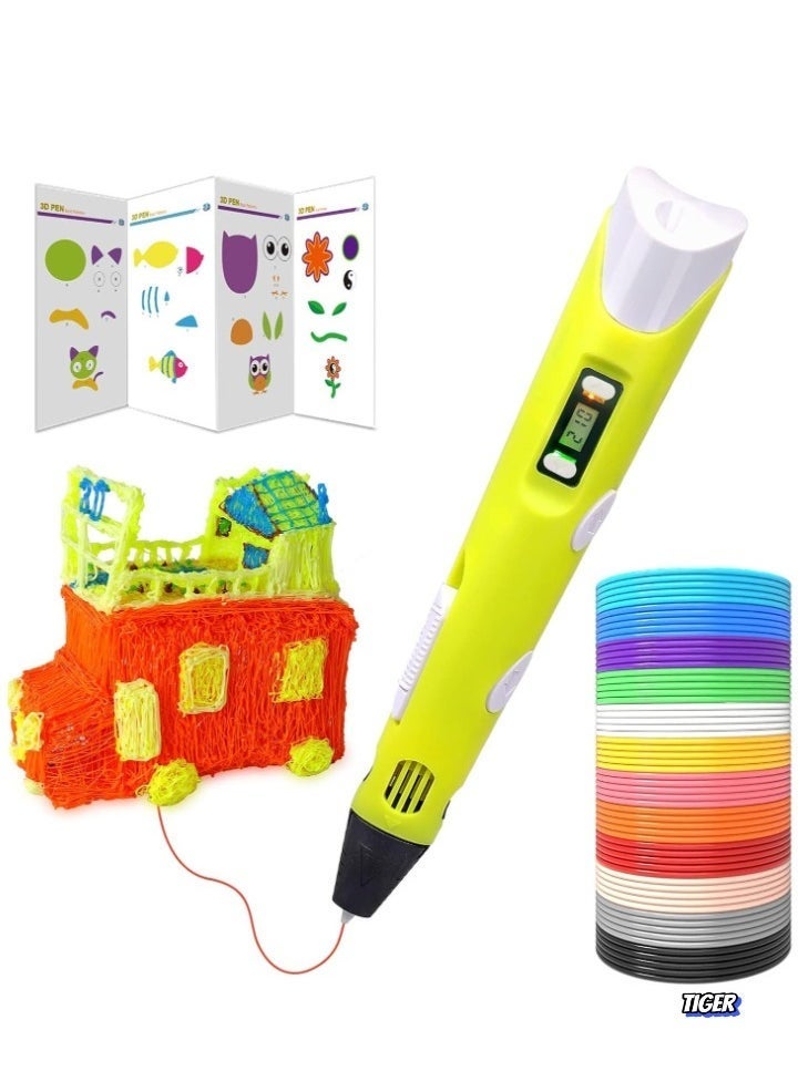TIGER 3D Printer Pen Set for Kids & Adults – Includes 3D Pen with 12 Colors of 1.75mm PLA Filament (3m Each) – Model 02A Yellow, Creative Art & DIY for Beginners - Image 1