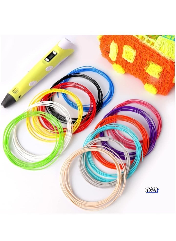 TIGER 3D Printer Pen Set for Kids & Adults – Includes 3D Pen with 12 Colors of 1.75mm PLA Filament (3m Each) – Model 02A Yellow, Creative Art & DIY for Beginners - Image 2