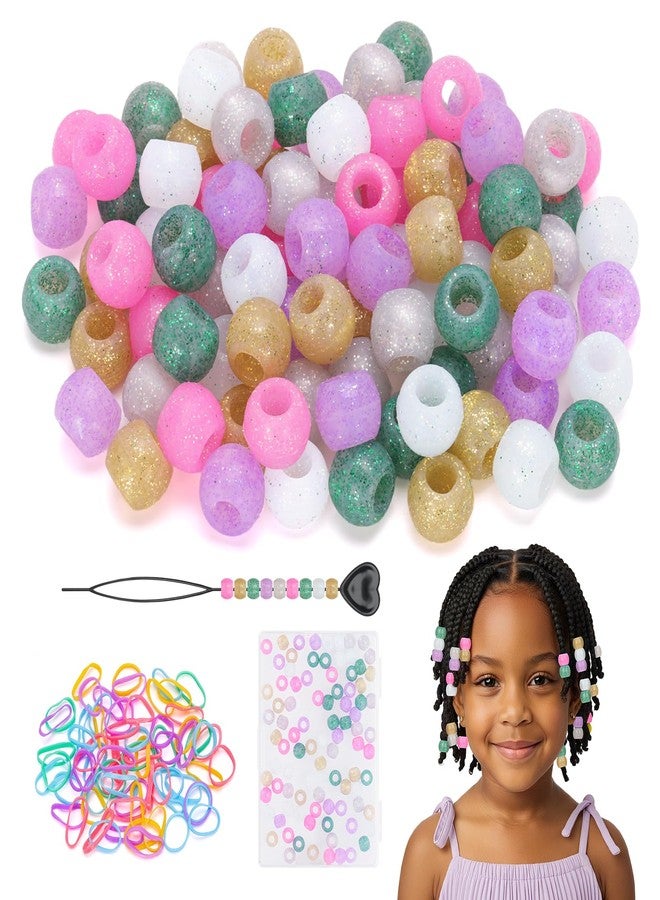 FunisFun Glitter Silicone Hair Beads 90Pcs Soft Shimmery Pony Beads for Braids 6 Colors Hair Accessories for Kids Girls Parties Daily Hairstyles(Small-90P) - Image 1
