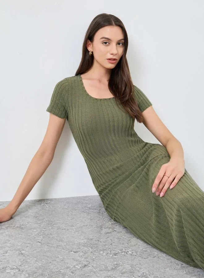 Take Two Take Two Ribbed Square Neck Fitted Knit Maxi Dress