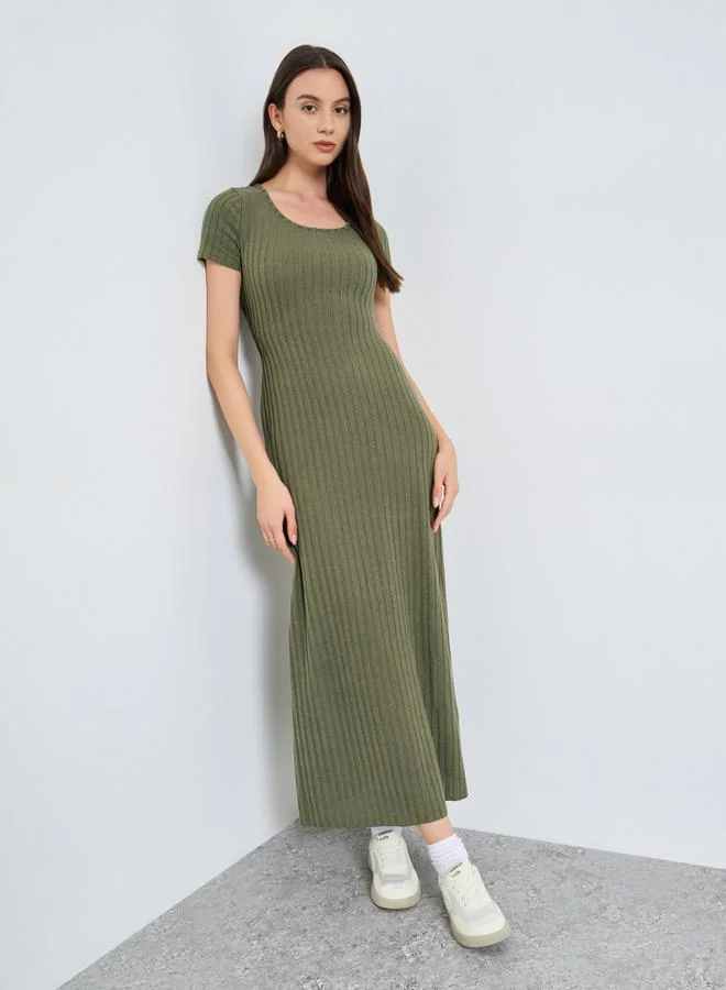 Take Two Take Two Ribbed Square Neck Fitted Knit Maxi Dress
