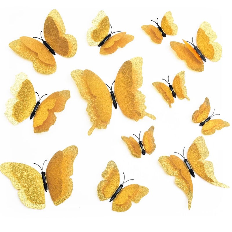 DAGOU 3D Butterfly Wall Decor 24 Pcs 3 Sizes Gold Butterfly Decorations for Home Party Removable Stickers - Image 3