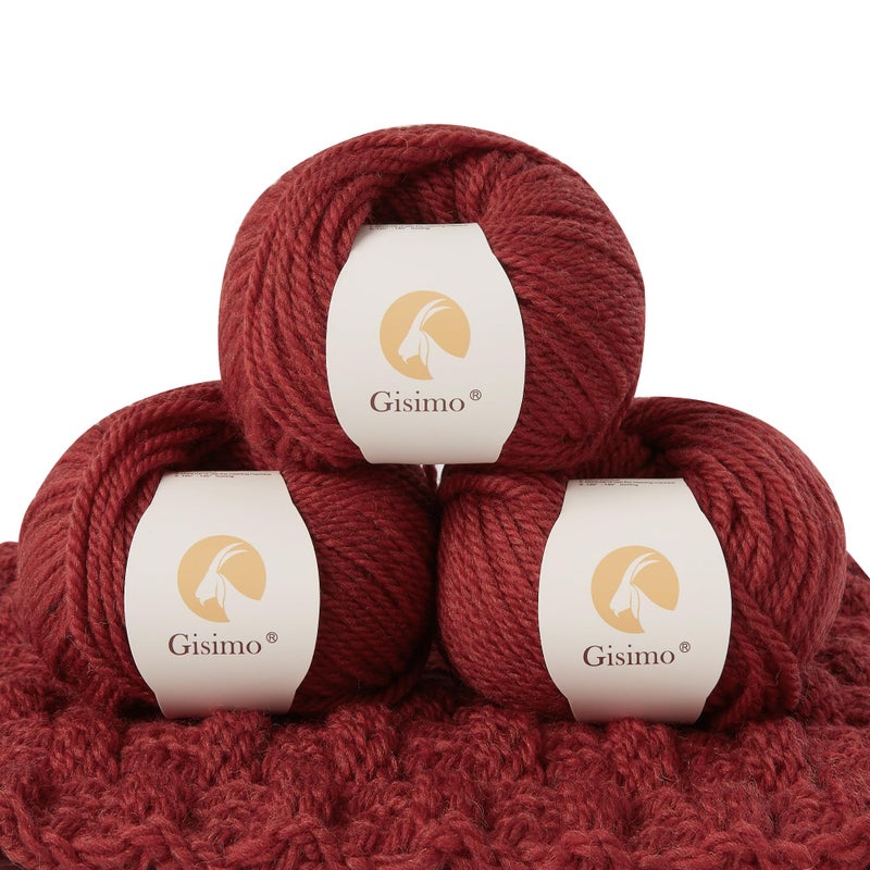 Gisimo 100 Merino Wool Yarn 3Ply Luxurious and Soft Yarn for Hand Knitting  Crocheting Roman red 3Balls